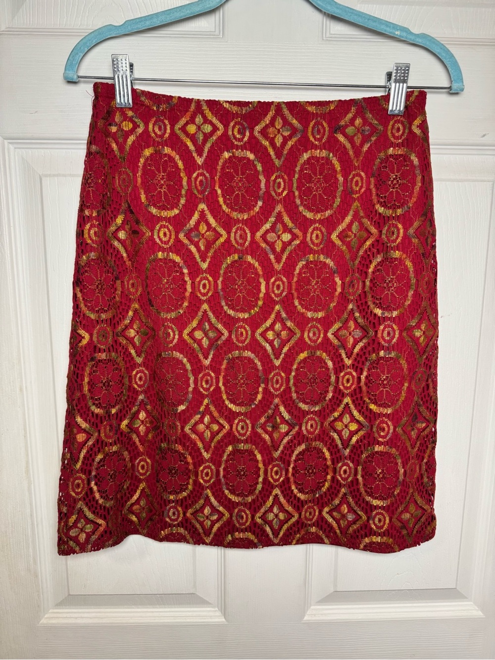 Vintage Express Red Gold Embroidered Floral Medallion Floral Mini Skirt Bohemian - Picture 9 of 9